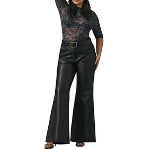 Anthropologie Maeve Naomi Black Wide Leg Faux Leather Pants Size 16 Tall